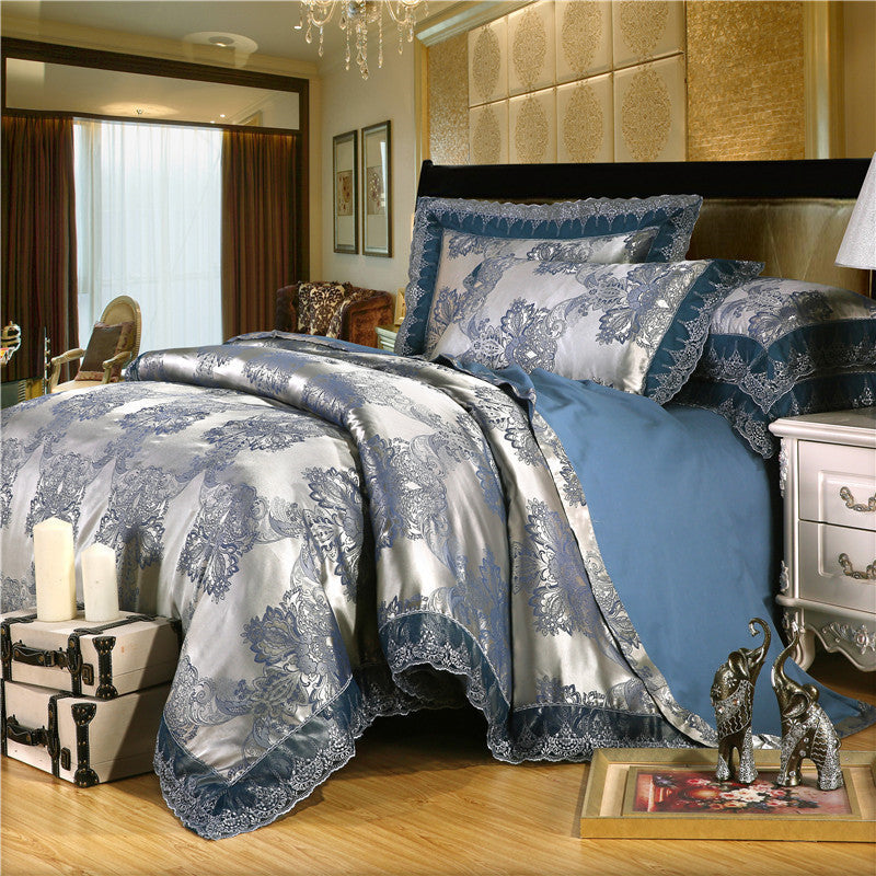 HKM-176979 Tencel Modal Satin Jacquard Bedding Set - 4-Piece Romantic Lace Collection