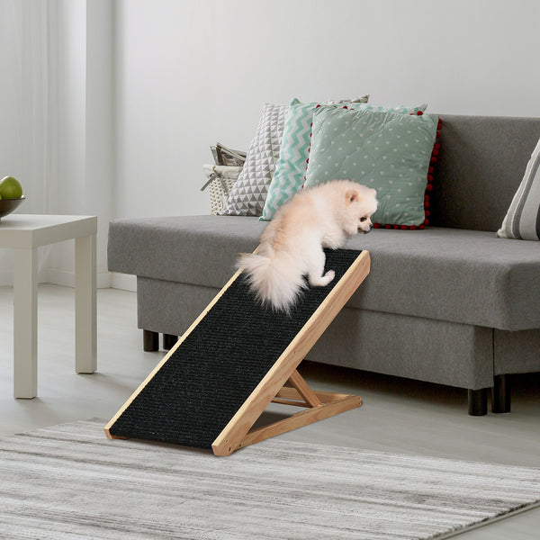 HKM-1770173 Adjustable Elevated Pet Ramp for Small and Senior Dogs - Non-Slip Pine Design, Easy Storage, 4 Height Options