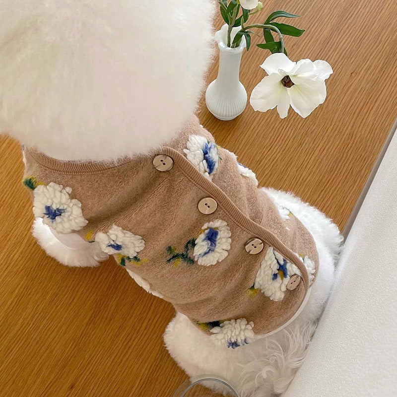 HKM-1771069 Embroidered Cotton Pet Teddy Bear Tank Top for Small to Medium Dogs