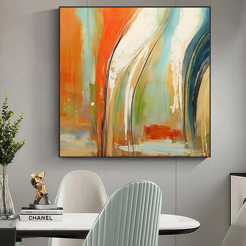 HKM-177235 Handmade Canvas Oil Painting - Modern Orange Abstract Wall Art for Home Decor