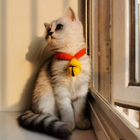 HKM-1772477 Cute Cartoon Wool Cat Collar in Red and Yellow, Adjustable 15cm-30cm for All Seasons