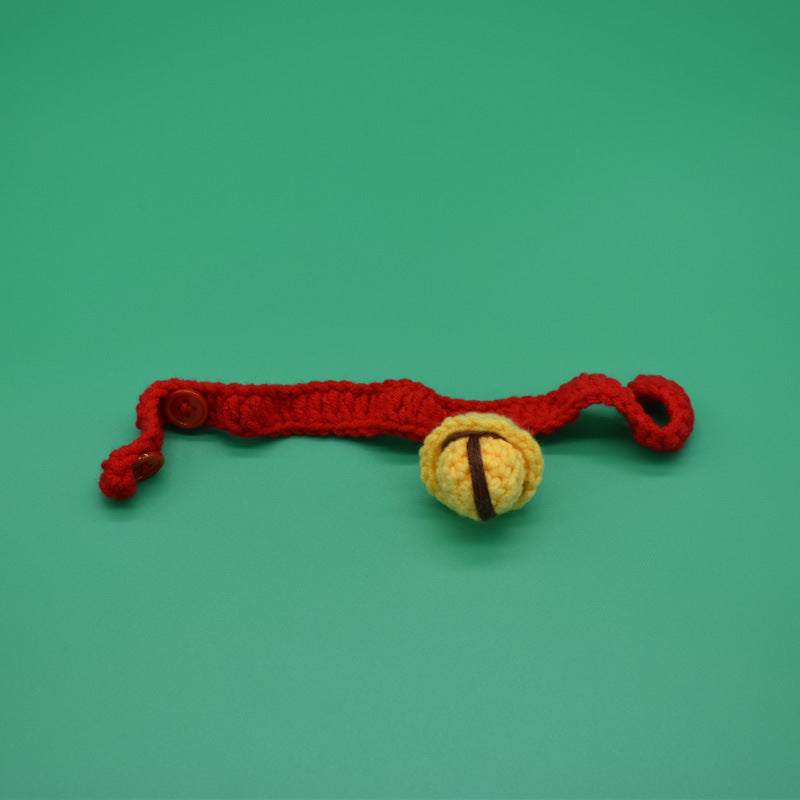 HKM-1772477 Cute Cartoon Wool Cat Collar in Red and Yellow, Adjustable 15cm-30cm for All Seasons