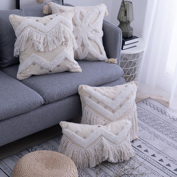 HKM-177427 Bohemian Stripe Cushion Cover with Tassels, Decorative Pillowcase for Home, Bed, Sofa, Car - 45x45cm, 30x50cm