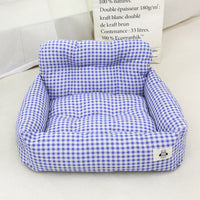 HKM-1774525 Pet Outing Nest for Dogs - Stain-Resistant Car-Mounted Gray & Blue Plaid, Small & Large Sizes Available