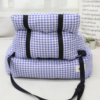 HKM-1774525 Pet Outing Nest for Dogs - Stain-Resistant Car-Mounted Gray & Blue Plaid, Small & Large Sizes Available