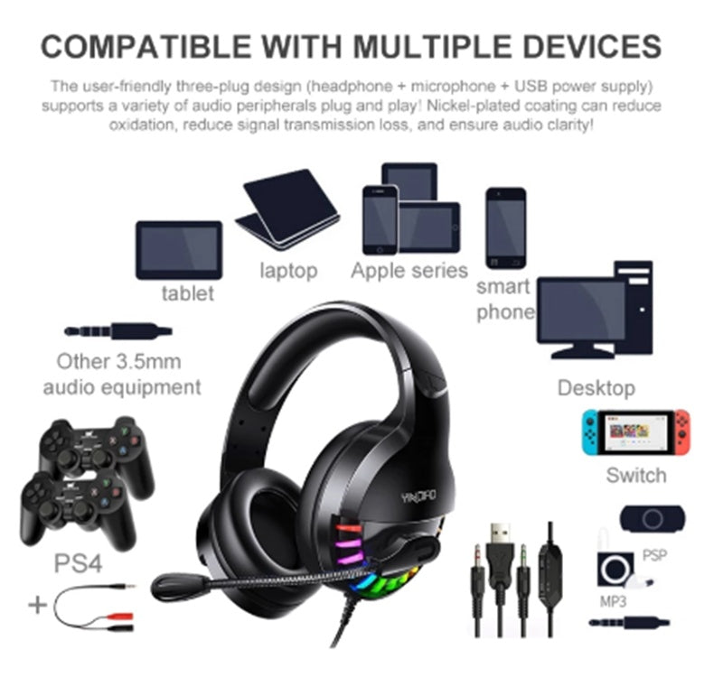 HKM-177491 Wired Gaming Headset with Microphone and Sound Card Control - Over-Ear, 3.5mm Connection