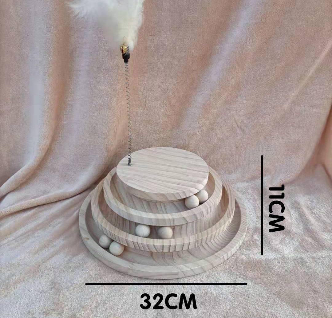 HKM-1775293 Solid Wood Cat Turntable with Variety of Engaging Toys for Adult Cats and Kittens