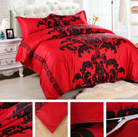 HKM-177619 Four-Piece Sadie Red and Black Home Textile Set in Durable Polyester Fiber
