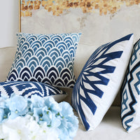 HKM-177683 Blue and White Porcelain Embroidered Geometric Design Waist Pillowcase