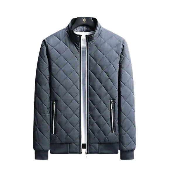 HKM-177683 Men's Casual Winter Cotton Jacket With Thick Velvet Stand-Up Collar Zipper Closure Warm Autumn Coat-Canvas Fabric