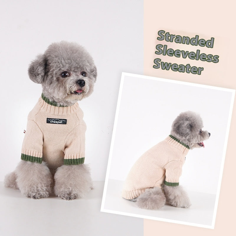 HKM-1778237 Contrast Color Two-Legged Fall Winter Pet Sweater in Flower Green Yellow, Apricot Yellow, Crown Blue - Available in S to XXL