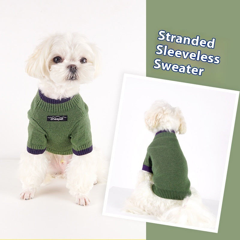 HKM-1778237 Contrast Color Two-Legged Fall Winter Pet Sweater in Flower Green Yellow, Apricot Yellow, Crown Blue - Available in S to XXL