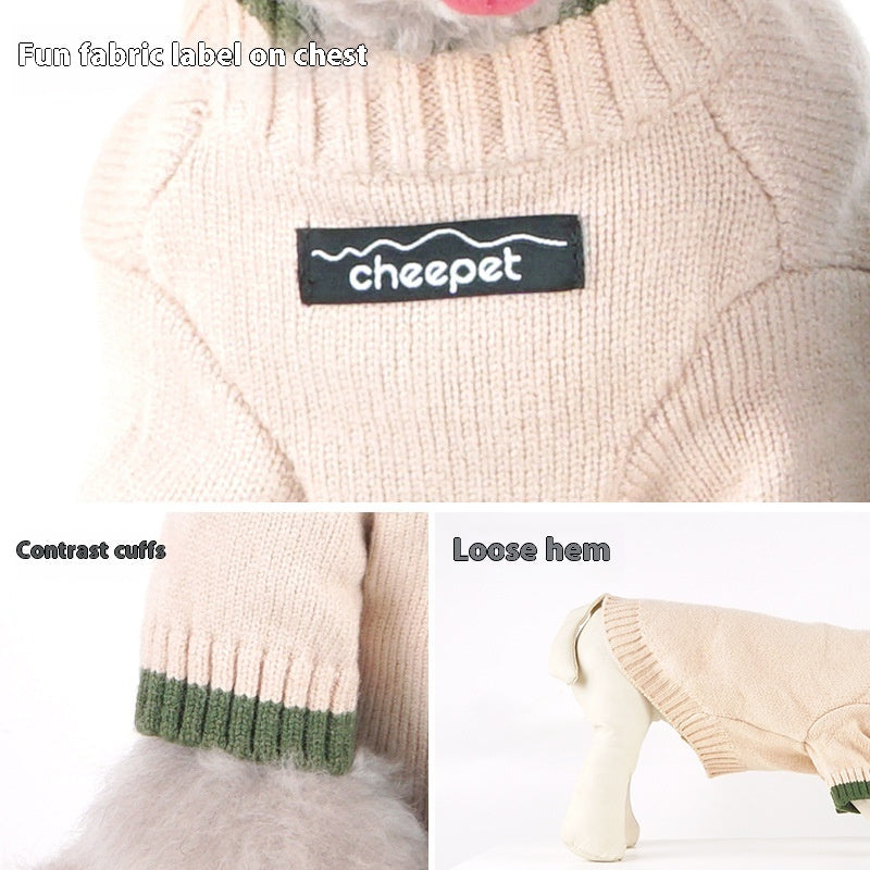 HKM-1778237 Contrast Color Two-Legged Fall Winter Pet Sweater in Flower Green Yellow, Apricot Yellow, Crown Blue - Available in S to XXL