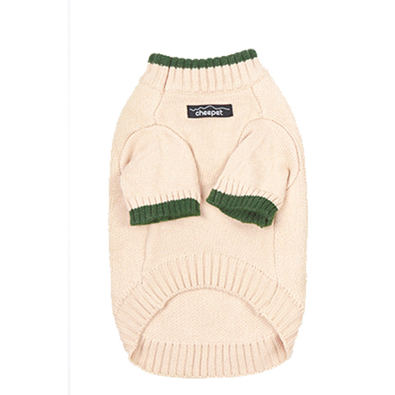 HKM-1778237 Contrast Color Two-Legged Fall Winter Pet Sweater in Flower Green Yellow, Apricot Yellow, Crown Blue - Available in S to XXL
