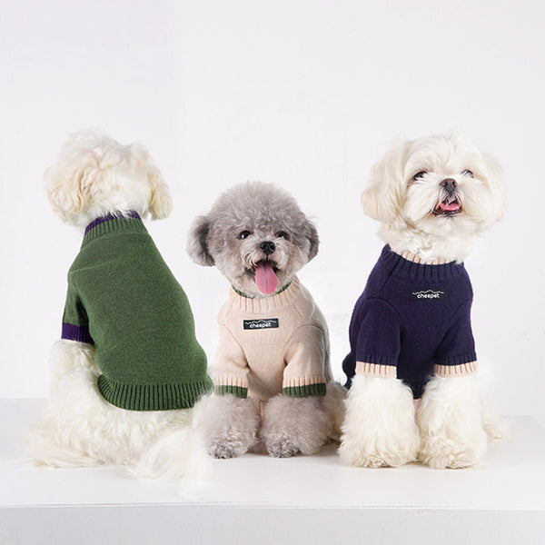 HKM-1778237 Contrast Color Two-Legged Fall Winter Pet Sweater in Flower Green Yellow, Apricot Yellow, Crown Blue - Available in S to XXL
