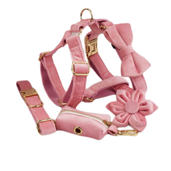 HKM-1779517 Fabric Velvet Dog Collar with Accessories - Adjustable and Stylish