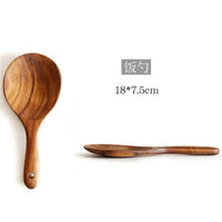 HKM-178003 7-Piece Teak Wooden Utensil Set for Nonstick Cookware with Wood Spatula