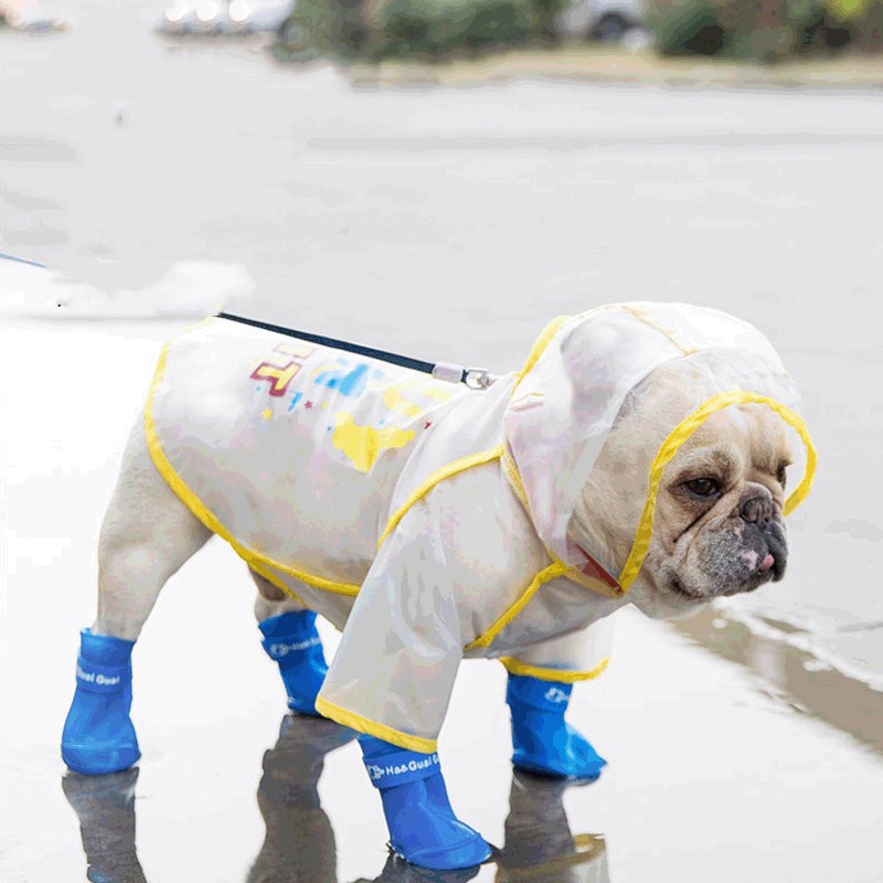 HKM-1780797 Waterproof Casual Raincoat for Puppies in White and Black, Sizes XS to XL
