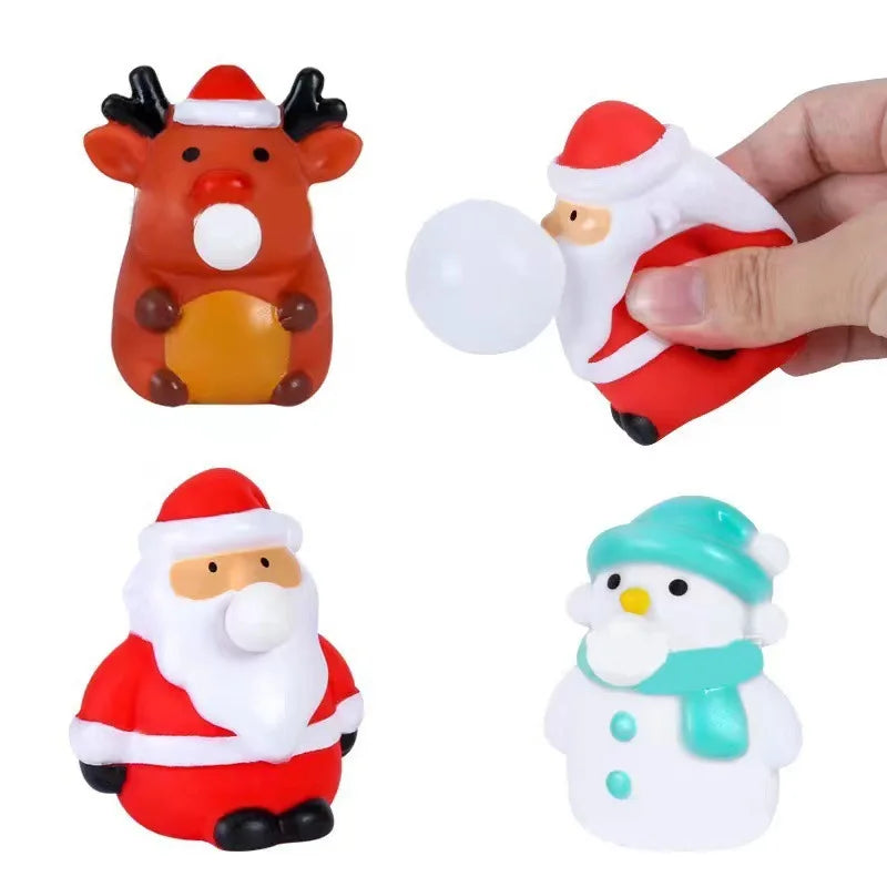 HKM-178131 Christmas Spit Bubble Squeeze Toy - Soft Santa Claus, Elk, and Snowman Stress Relief Fidget Toy for Kids