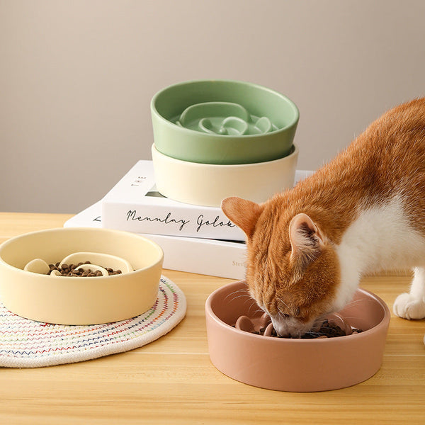 HKM-1786173 Ceramic Slow Feeding Bowl for Small to Medium Dogs and Cats - Available in Various Colors