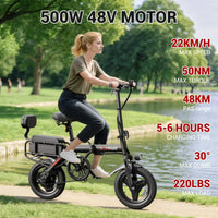 HKM-178771 Folding Electric Bike H5 Pro with 500W Motor, 14" Pneumatic Tires, and 48V Battery