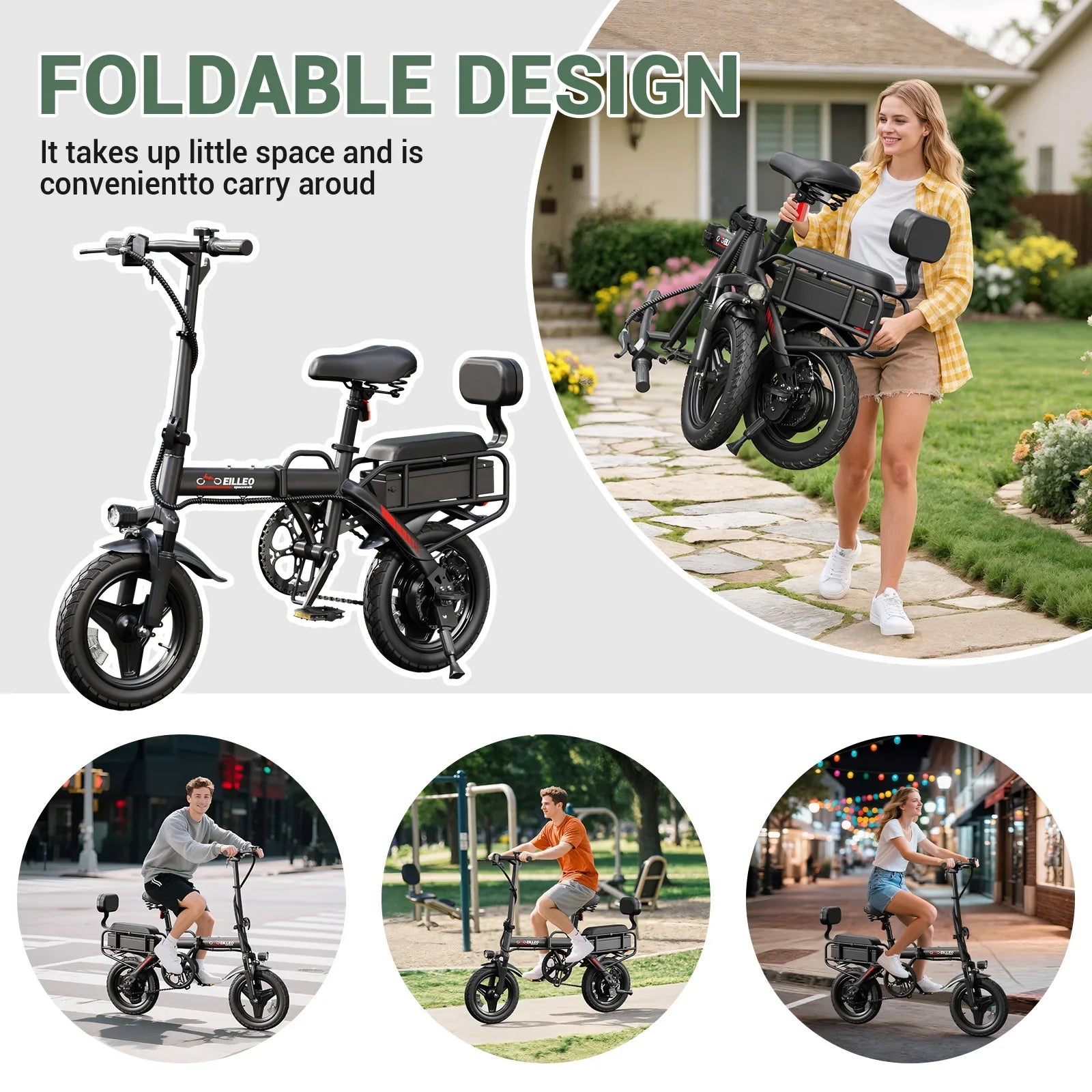 HKM-178771 Folding Electric Bike H5 Pro with 500W Motor, 14" Pneumatic Tires, and 48V Battery
