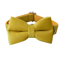 HKM-1787965 Adjustable Yellow Fleece Dog Collar for Medium to Large Dogs with Bow Knot and Leash Set