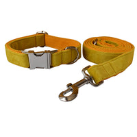 HKM-1787965 Adjustable Yellow Fleece Dog Collar for Medium to Large Dogs with Bow Knot and Leash Set