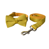 HKM-1787965 Adjustable Yellow Fleece Dog Collar for Medium to Large Dogs with Bow Knot and Leash Set
