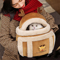 HKM-1788221 Pet Carrier Backpack for Dogs - Plush Winter Outdoor Travel Bag with Hand Warmers