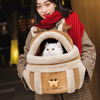 HKM-1788221 Pet Carrier Backpack for Dogs - Plush Winter Outdoor Travel Bag with Hand Warmers