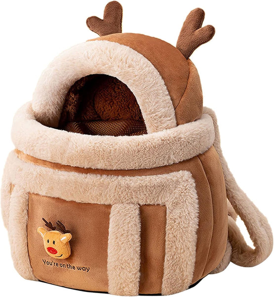 HKM-1788221 Pet Carrier Backpack for Dogs - Plush Winter Outdoor Travel Bag with Hand Warmers