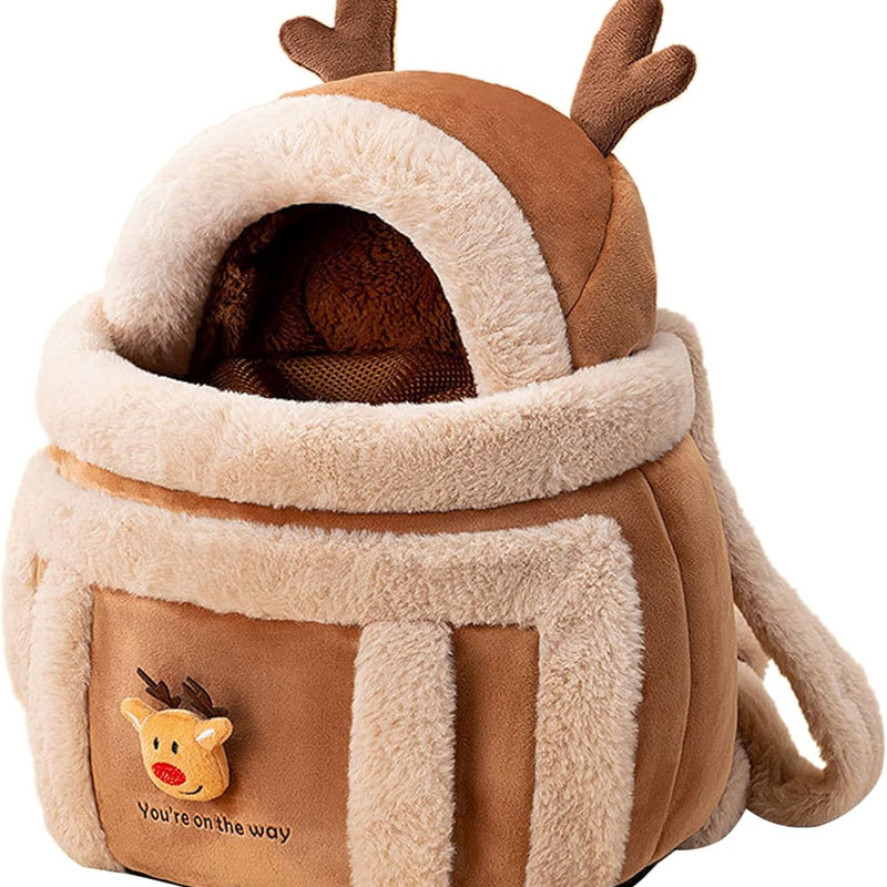 HKM-1788221 Pet Carrier Backpack for Dogs - Plush Winter Outdoor Travel Bag with Hand Warmers