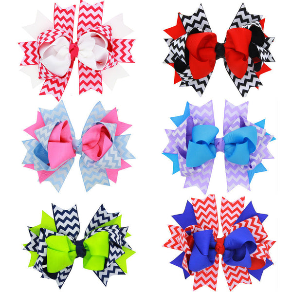 HKM-179027 Children's Wavy Bow Hairpin - Color Matching in Red, Green, Blue, White, Sapphire Blue, Rose Red, 12x9cm