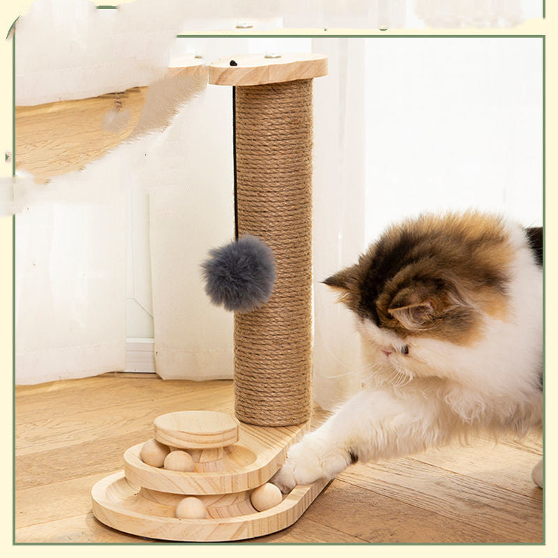 HKM-179091 Sisal Self-Healing Grab Column Turntable in Solid Wood - Three-Layer Design