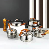 HKM-179155 Classic 12-Piece Multifunctional Aluminium Non-Stick Cookware Set with Clear Glass Lid