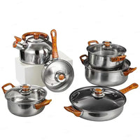 HKM-179155 Classic 12-Piece Multifunctional Aluminium Non-Stick Cookware Set with Clear Glass Lid