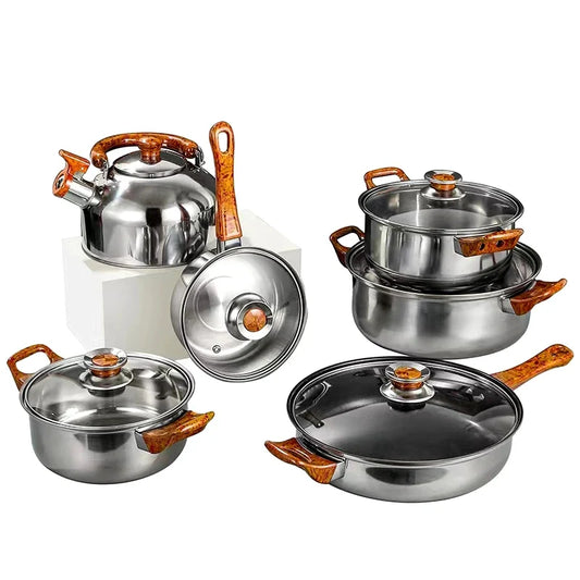 HKM-179155 Classic 12-Piece Multifunctional Aluminium Non-Stick Cookware Set with Clear Glass Lid