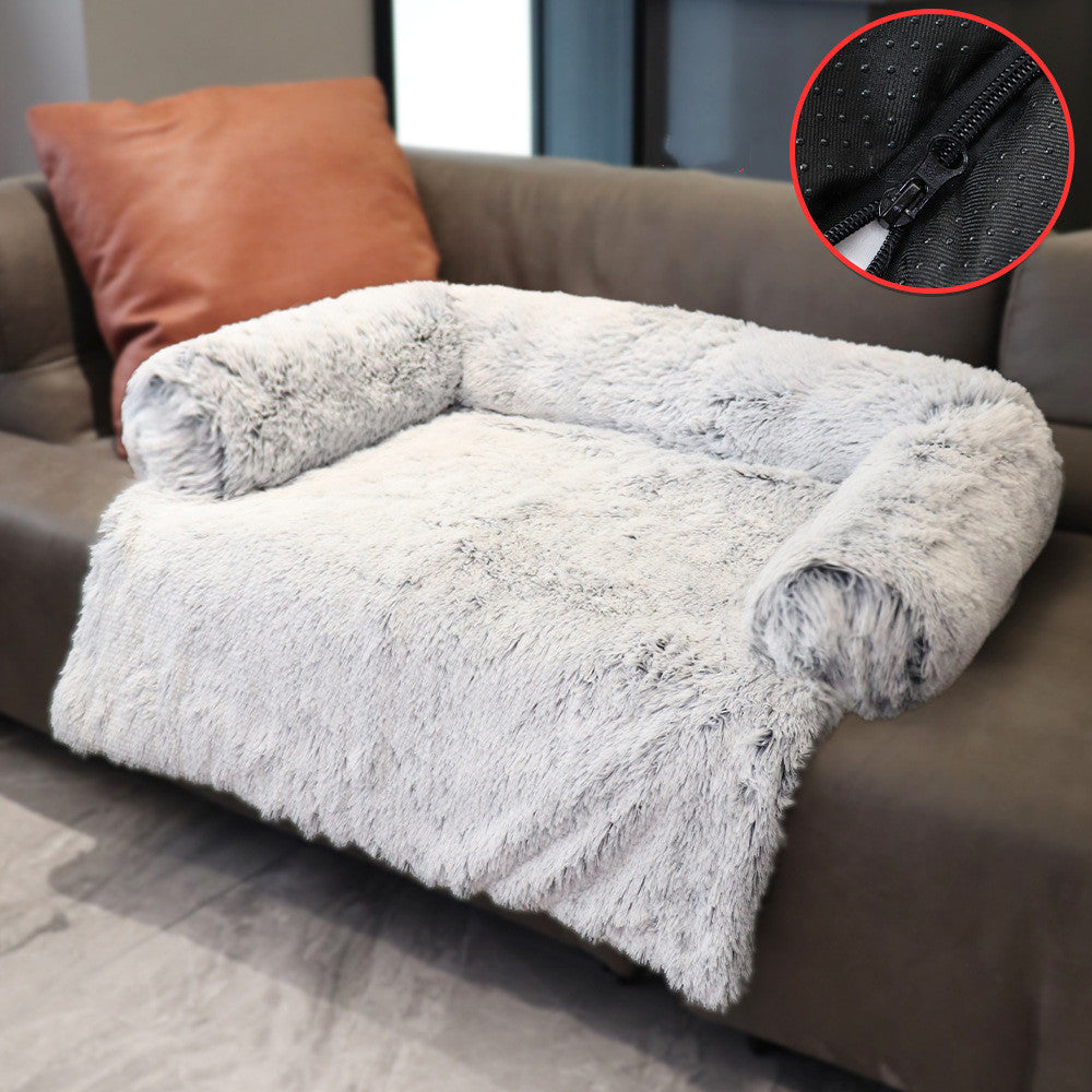 HKM-1791805 Dual Use Plush Dog Blanket for Kennel or Sofa Bed - Sizes S, M, L in Powder Gray and Coffee