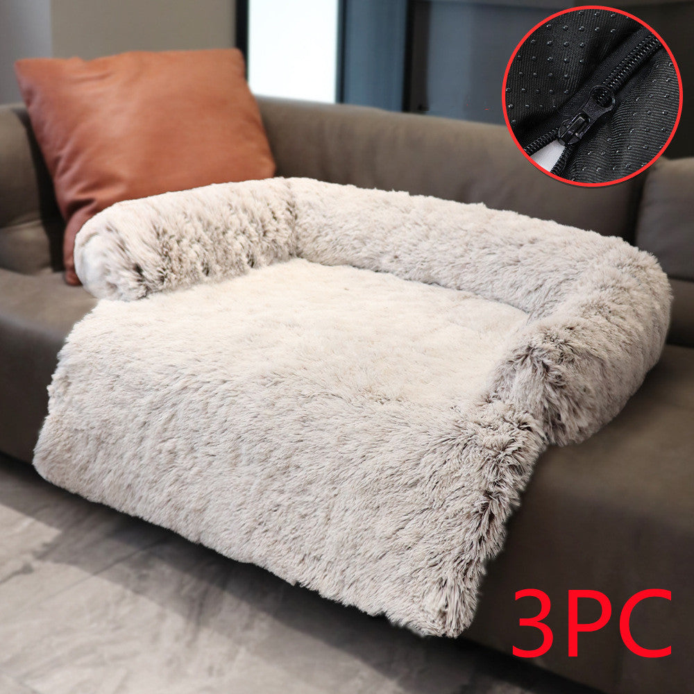 HKM-1791805 Dual Use Plush Dog Blanket for Kennel or Sofa Bed - Sizes S, M, L in Powder Gray and Coffee