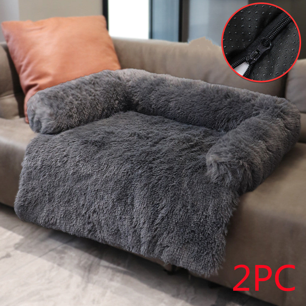 HKM-1791805 Dual Use Plush Dog Blanket for Kennel or Sofa Bed - Sizes S, M, L in Powder Gray and Coffee