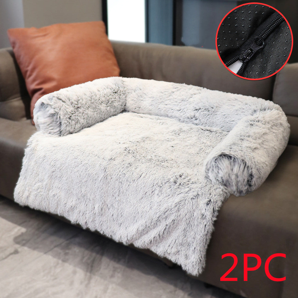 HKM-1791805 Dual Use Plush Dog Blanket for Kennel or Sofa Bed - Sizes S, M, L in Powder Gray and Coffee