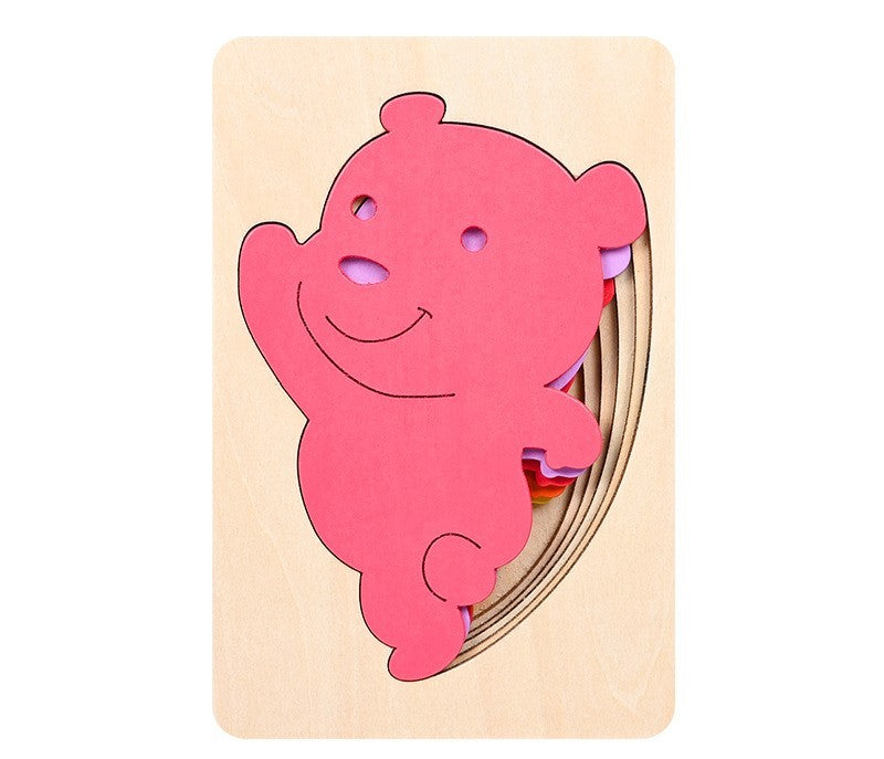 HKM-179283 Children's Wooden 3D Animal Puzzle - Multi-Layer Gradient Design for Ages 4-6