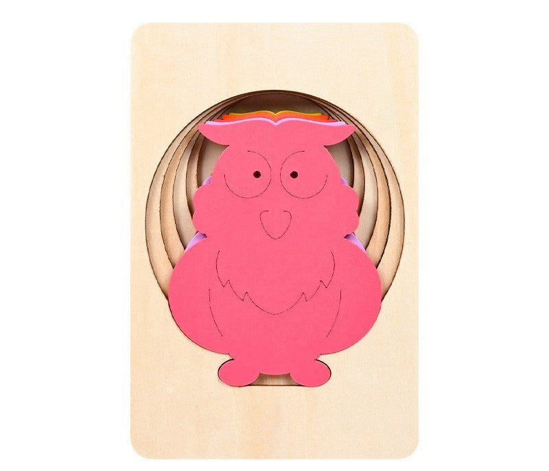 HKM-179283 Children's Wooden 3D Animal Puzzle - Multi-Layer Gradient Design for Ages 4-6