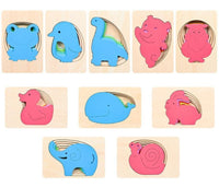 HKM-179283 Children's Wooden 3D Animal Puzzle - Multi-Layer Gradient Design for Ages 4-6