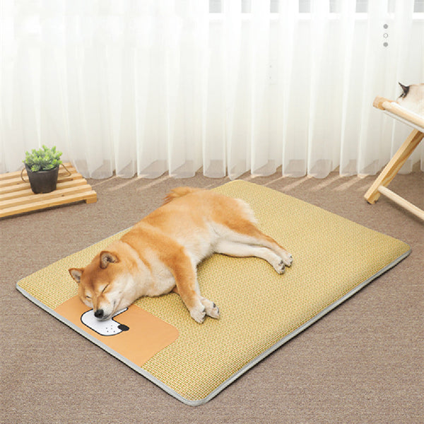 HKM-1793597 Upgraded Yellow Rattan Cooling Dog Mat - Multiple Sizes Available