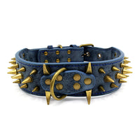 HKM-1793725 Durable PU Leather Dog Collar for Large Breeds - Adjustable Sizing in Brown, Dark Blue & Gray