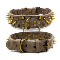 HKM-1793725 Durable PU Leather Dog Collar for Large Breeds - Adjustable Sizing in Brown, Dark Blue & Gray