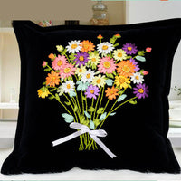 HKM-179411 Navy Blue Flannel Cross Stitch Kit - Plants and Flowers Throw Pillow