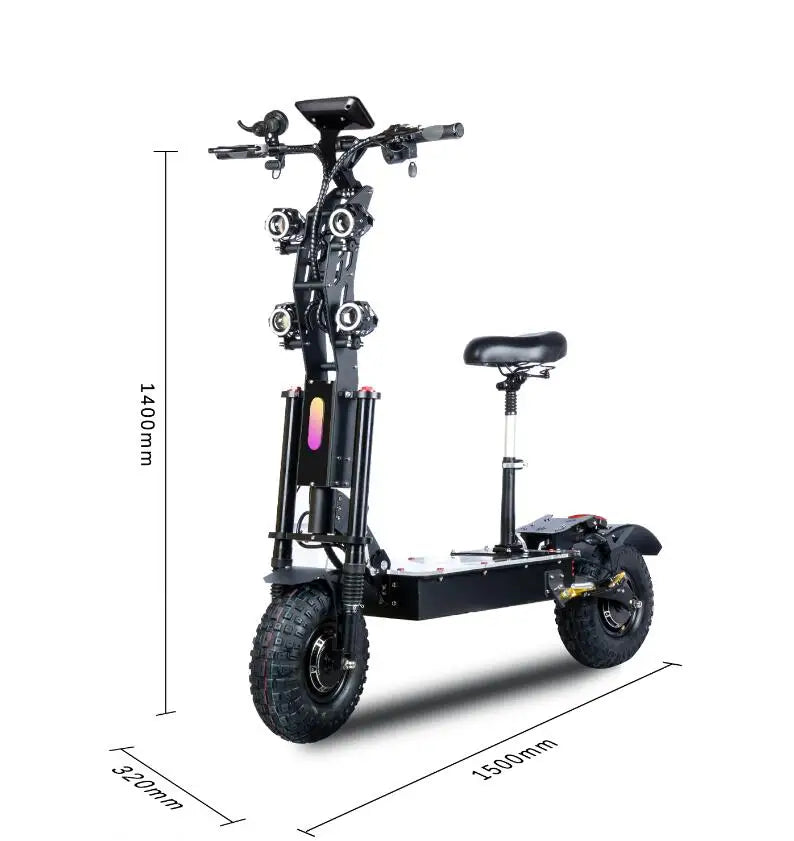 HKM-179475 High Power 72V 10000W Electric Scooter with Dual Motors and 14-Inch Off-Road Tires, Max Speed 120km/h